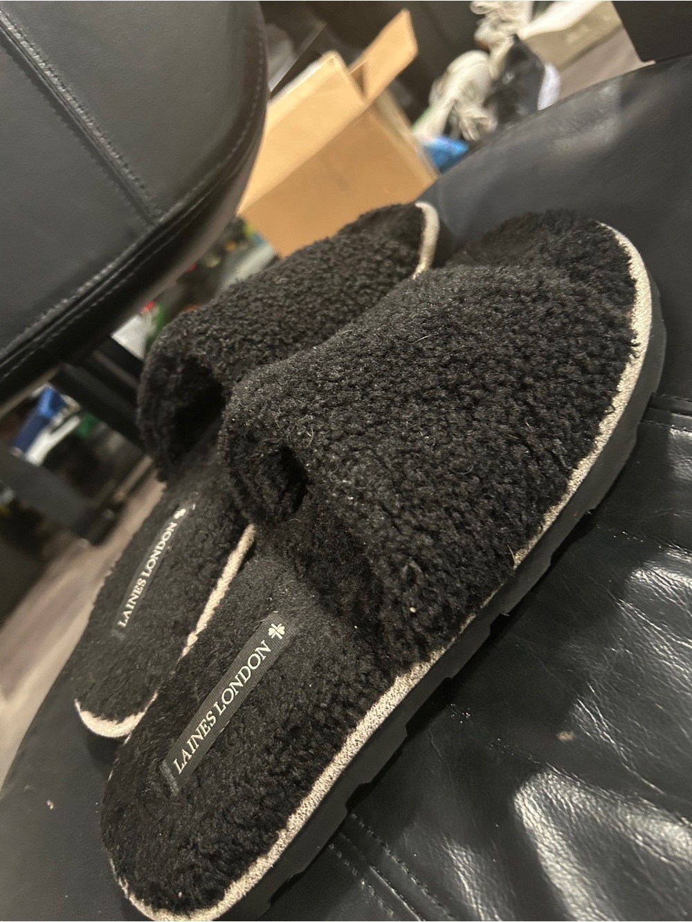 Black Sherpa Slide Slippers - Women's